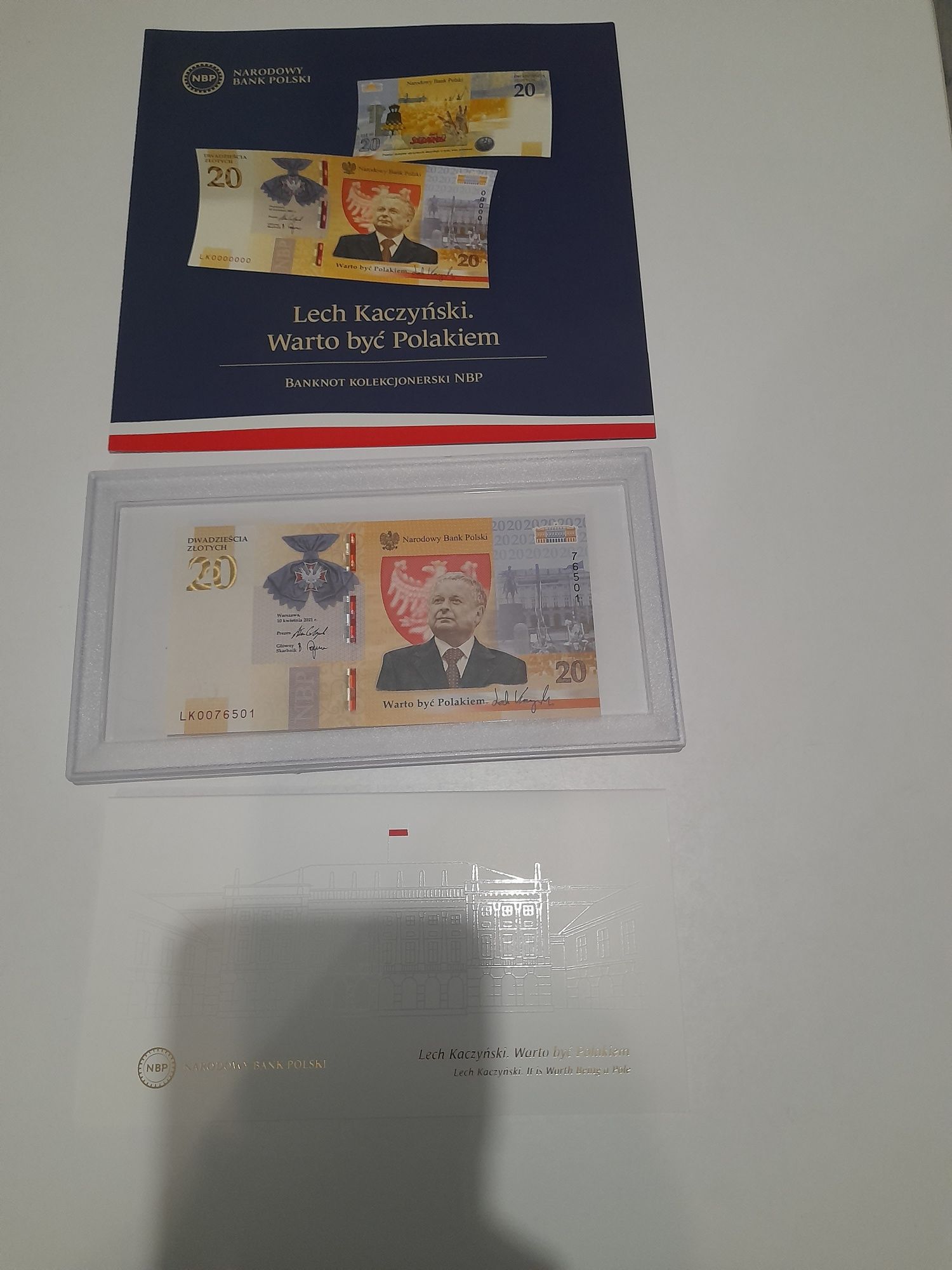 Banknot kolekcjonerski Lech Kaczyński warto być Polakiem