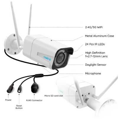 Reolink RLC-511W - 5 MP - Câmera Wifi 2.4 GHz/5GHz com Zoom 4X