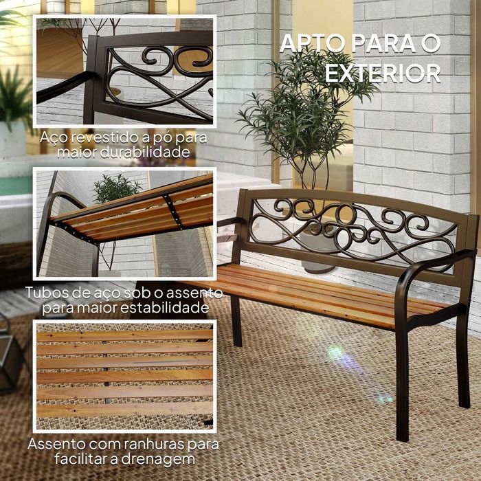 Banco de Jardim de 2 Lugares Madeira e Aço