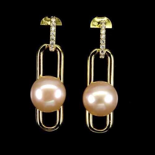 Серьги из серебра 925 пробы с круглым кремово-розовым жемчугом, 8 мм.