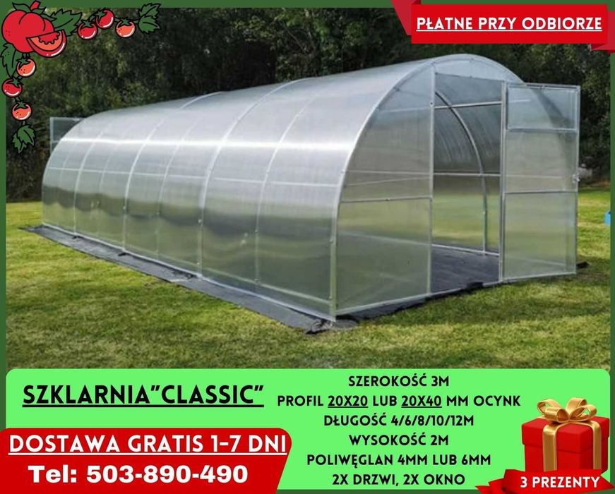 Szklarnia Ogrodowa 3x4m poliwęglan 4/6 mm Sprzedam Gratisy Szczecinek