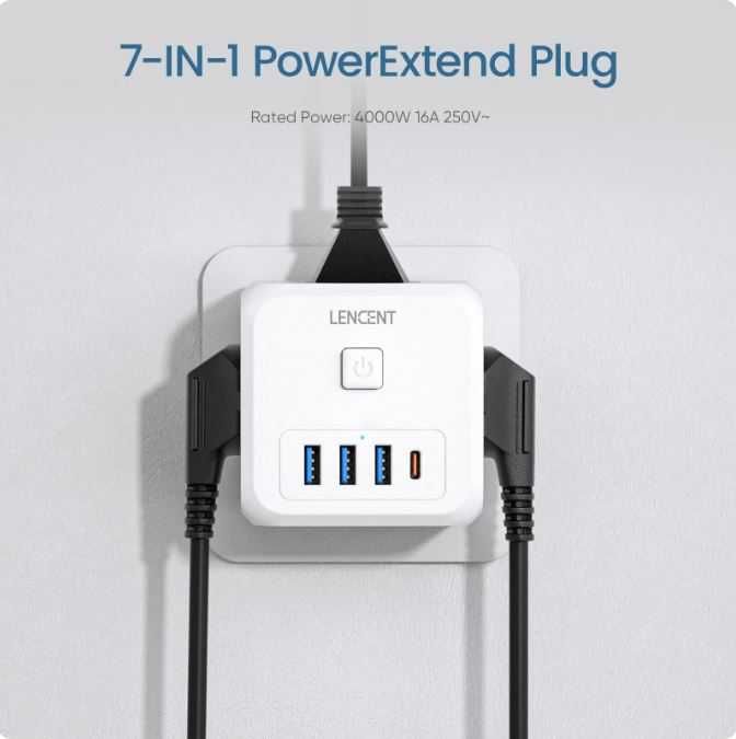 Carregador Europeu com 3 Tomadas e USB's em formato de cubo