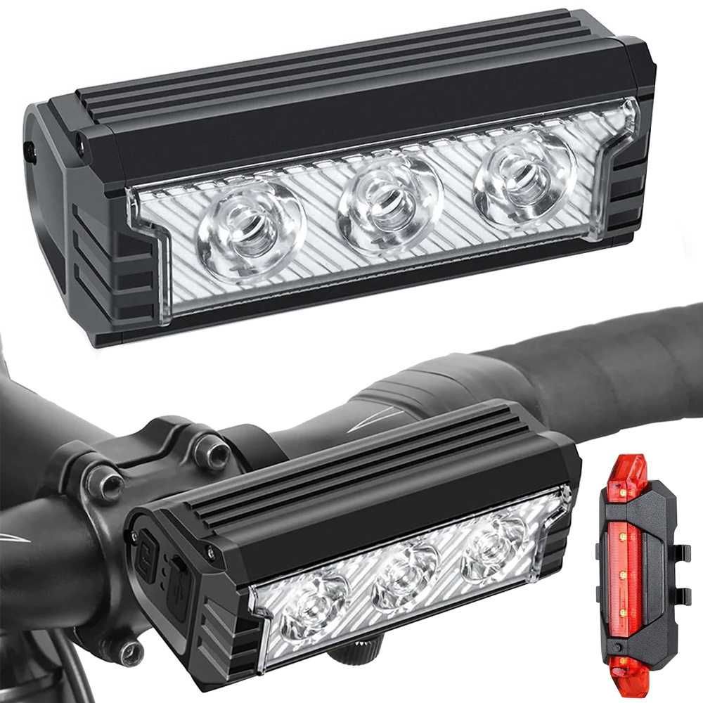 Lampka rowerowa LED światło przód i tył USB akumulator zestaw