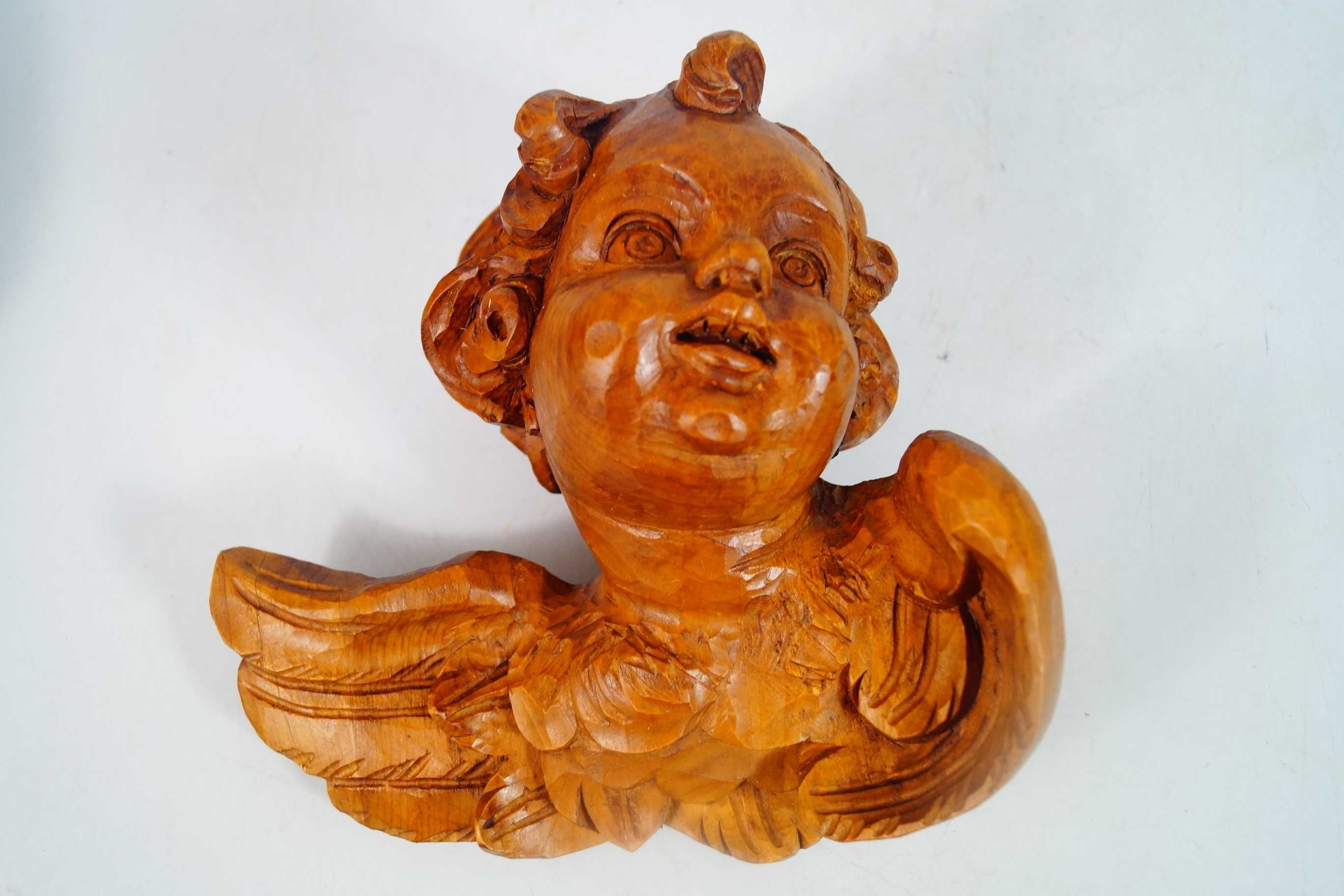 Główka drewniana figura PUTTO rzeźba drewno