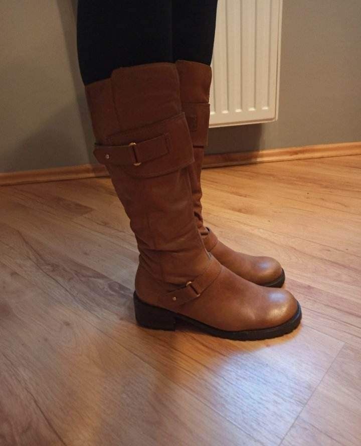 Kozaki brązowe buty zimowe skórzane rozmiar 37 38