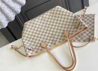 Torebka Louis Vuitton Neverfull MM GM biala kratka z różowym środkiem