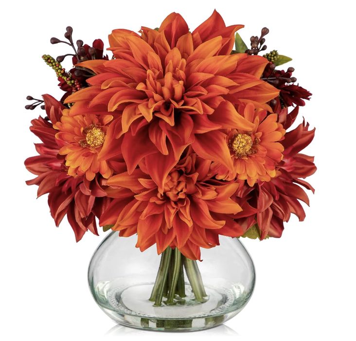 Dekoracyjne sztuczny bukiet dalii w szklanym wazonie 15x13cmx27cm