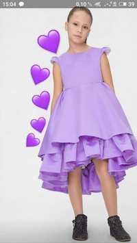 Фиолетовое платье "волан" на выпускной 134 рост