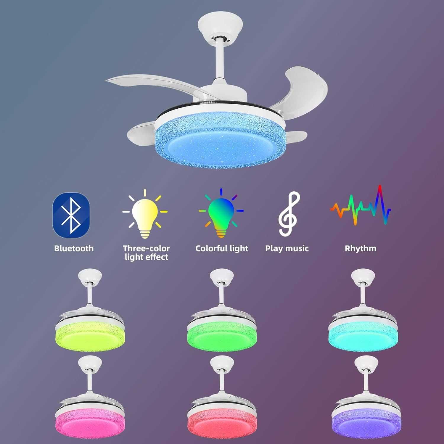 Wentylator sufitowy 36" LED Bluetooth z pilotem i Wi-Fi HOREVO