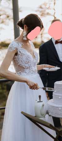 OKAZJA Suknia ślubna 38 M księżniczka biała z brokatem