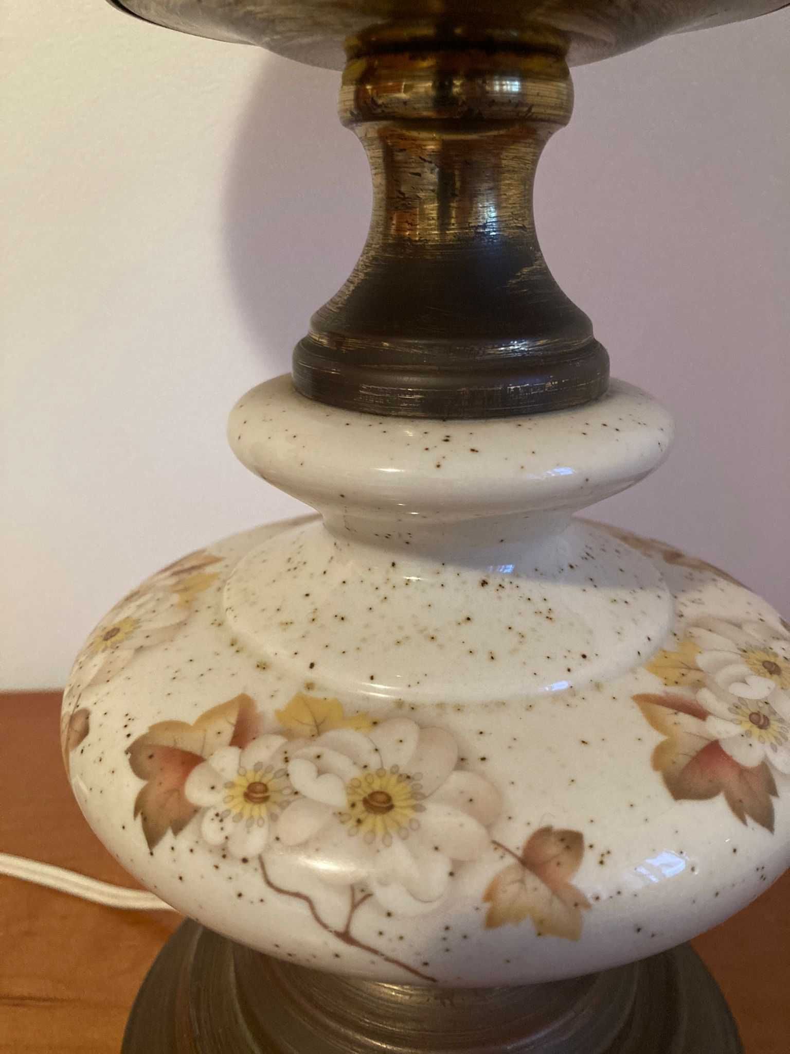 2 candeeiros em latão e porcelana pintados à mão Vintage, 60-70's