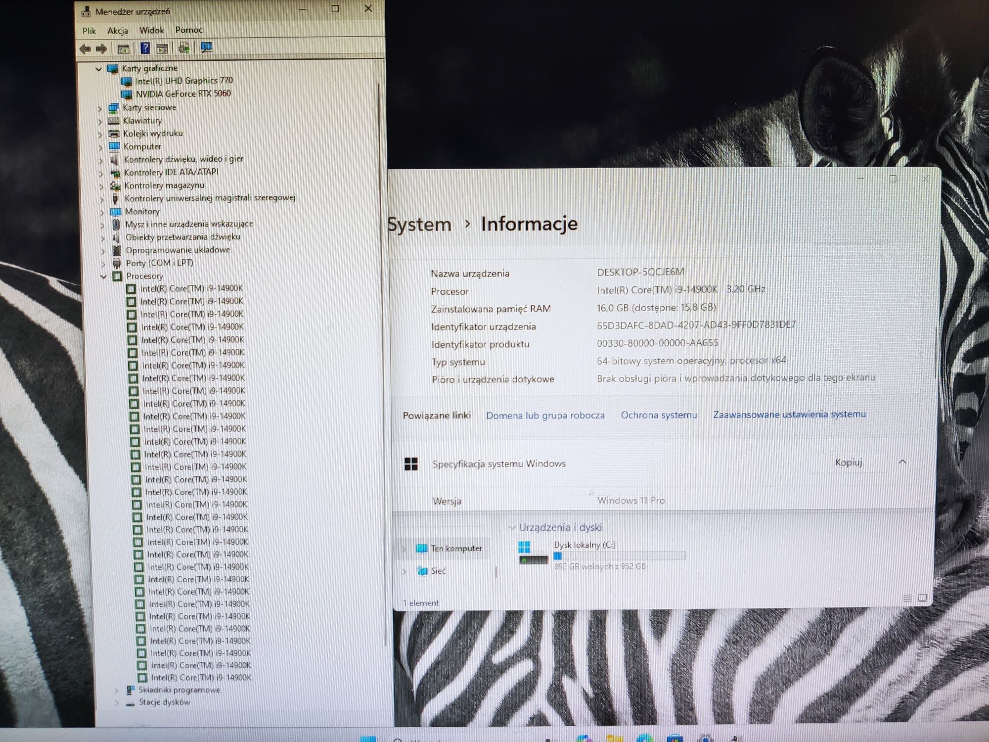Komputer Gamingowy i9-14900K, RTX 5060, 16 GB,SSD,Win 11 Pro