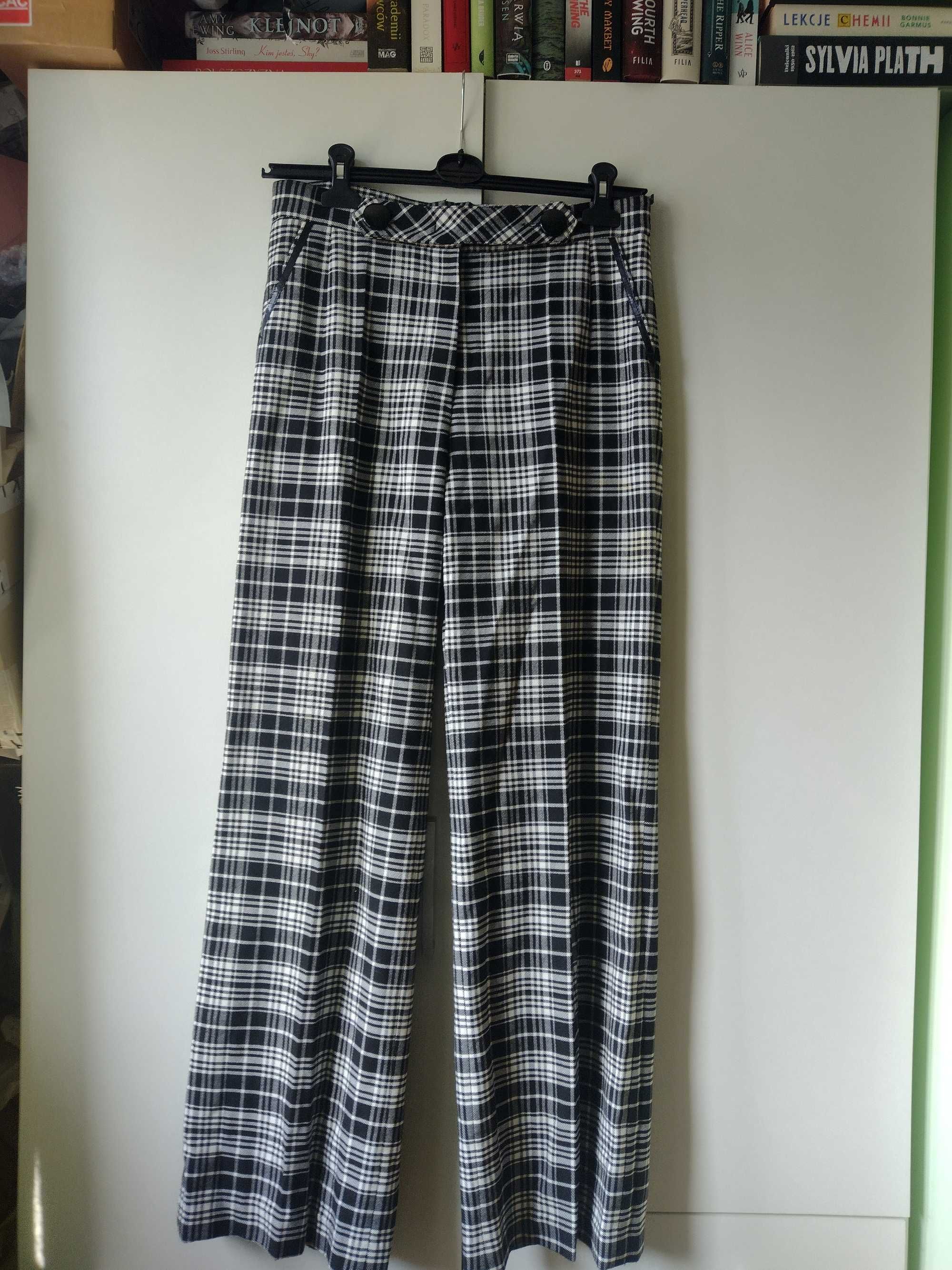 Spodnie w kratkę wysoki stan retro rozmiar L 40