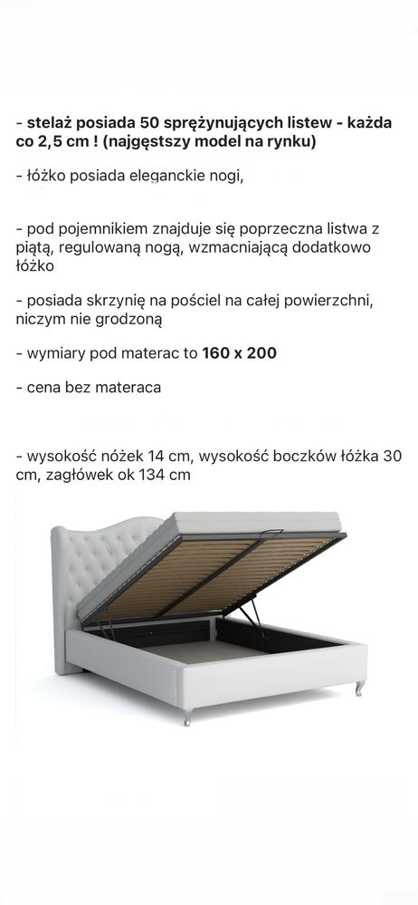 Łóżko glamour biale z kryształkami  160x200
