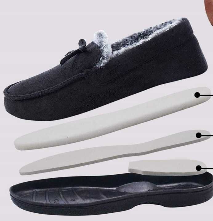 Buty MOKASYNY pluszowe męskie Z FUTERKIEM czarne WKŁADANE r 43