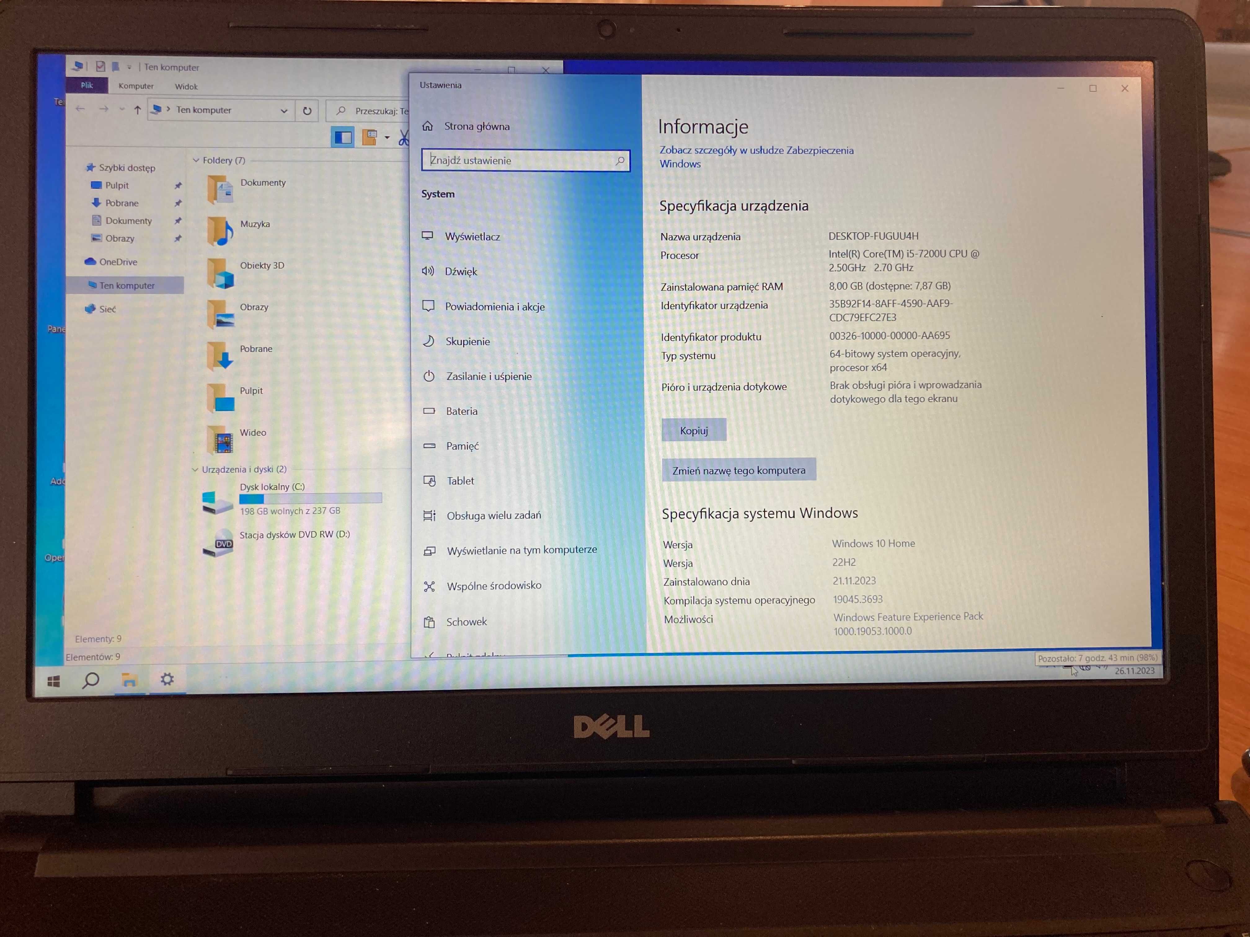 DELL VOSTRO 15 3568#5100 P63F win10 i5 8ram biznes stan db+ szkoła