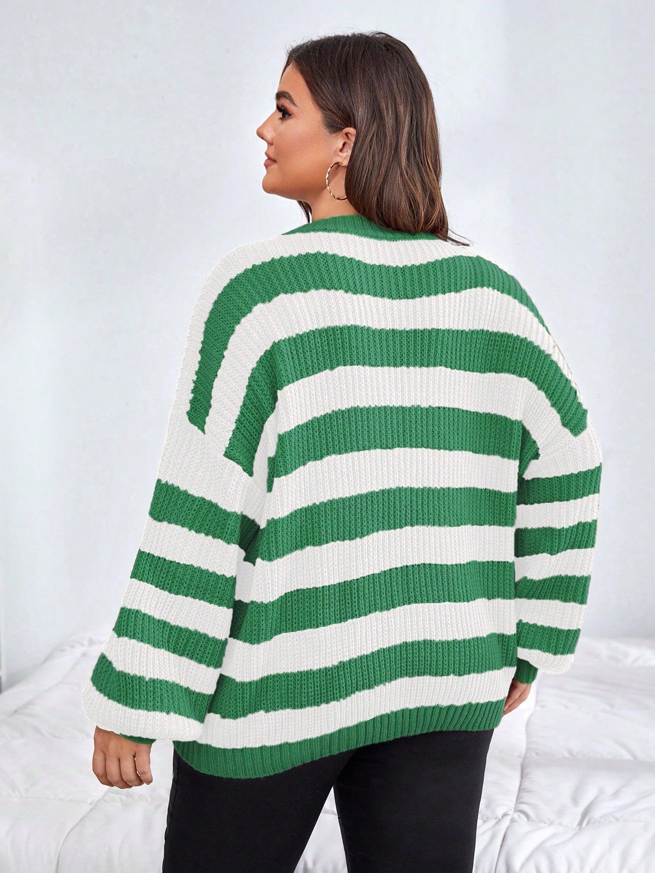Sweterek Oversize Luźny W Paski Obniżone Ramiona Casual Shein 3Xl 46