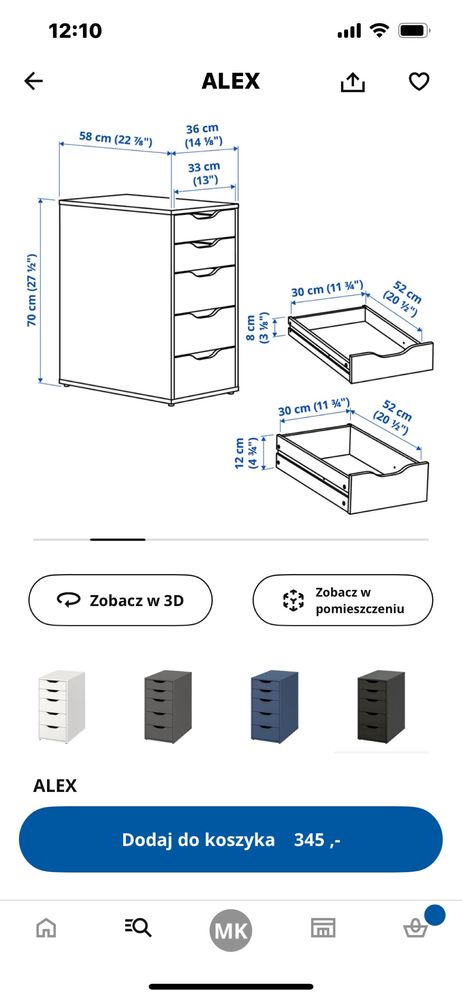 Komoda Alex Ikea do biurka pod blat ciemnoszary