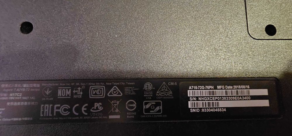 Laptop ACER Aspire A715 /i7-8750H/4GB/1000HDD/1050Ti/Win11