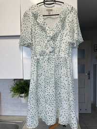 H&M kopertowa sukienka liście wzory print