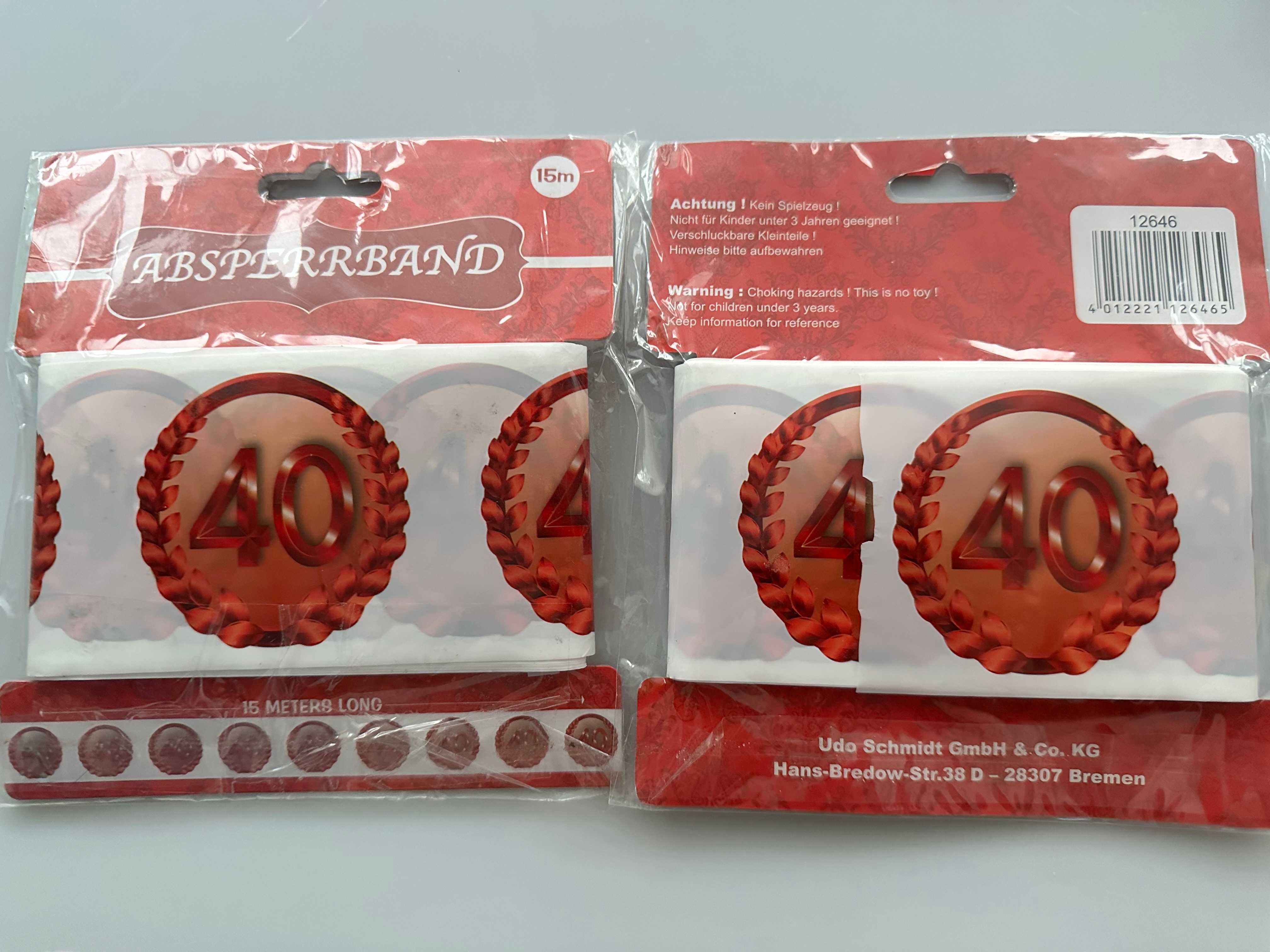 Taśma Na 40 Urodziny PRZYJĘCIE PARTY CZERWONA 2x 15m *nowe* 2 sztuki