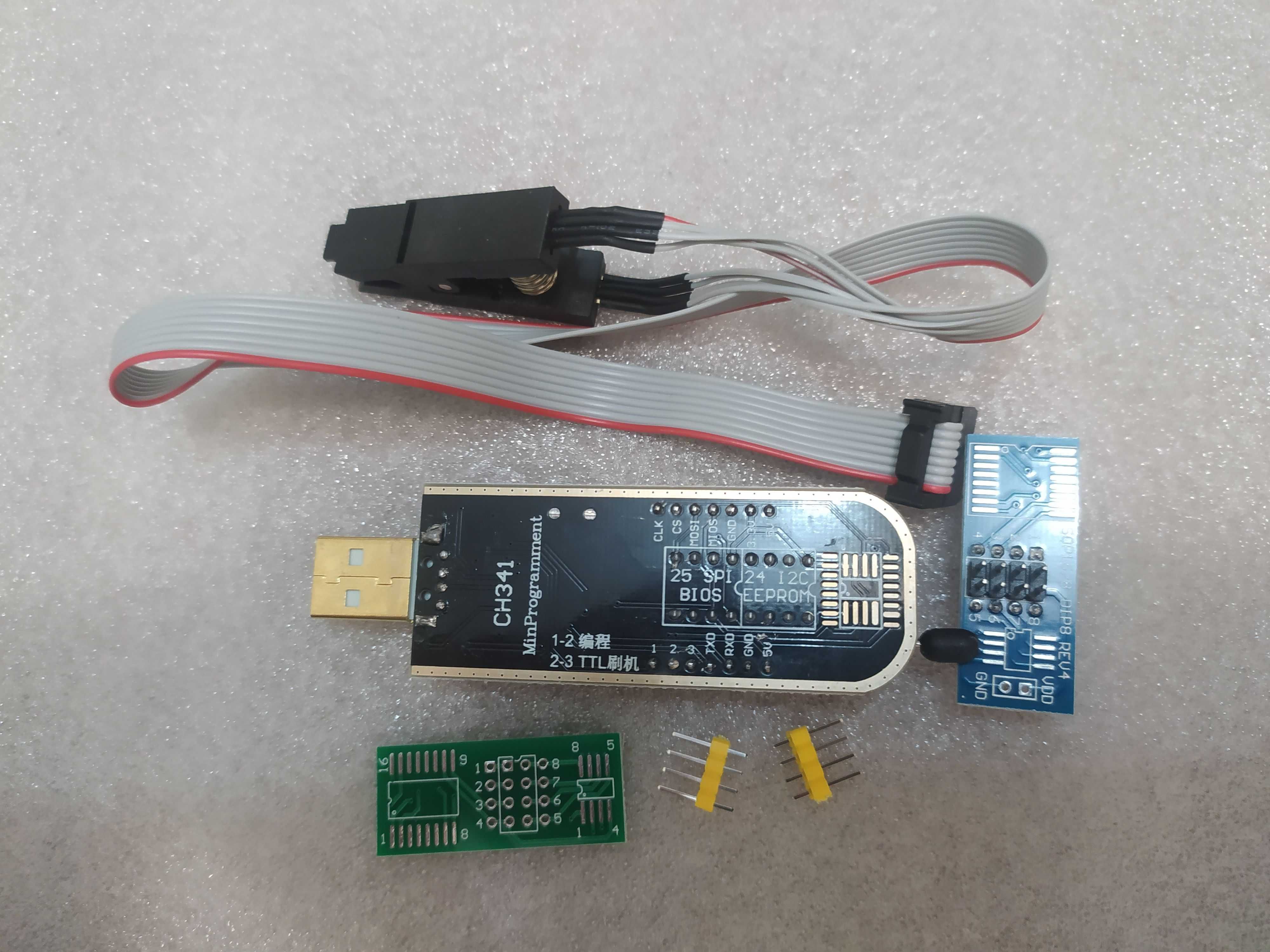CH341A USB программатор 24/25 Flash Eeprom набор + прищепка 8pin