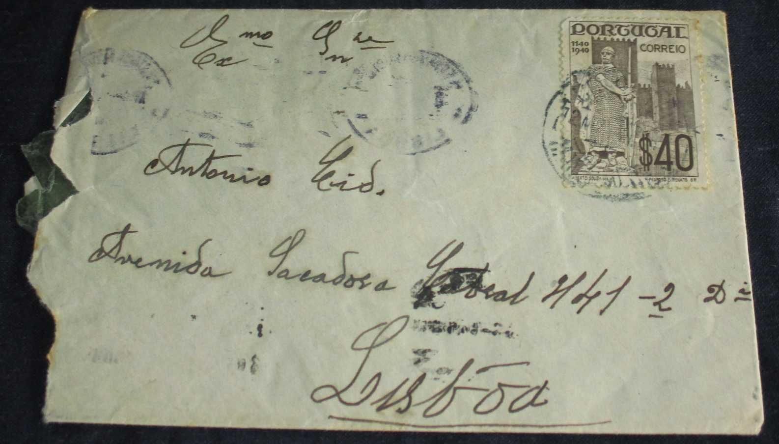 Sobrescrito com selo de $40 Dom Afonso Henriques e Flâmula Philips