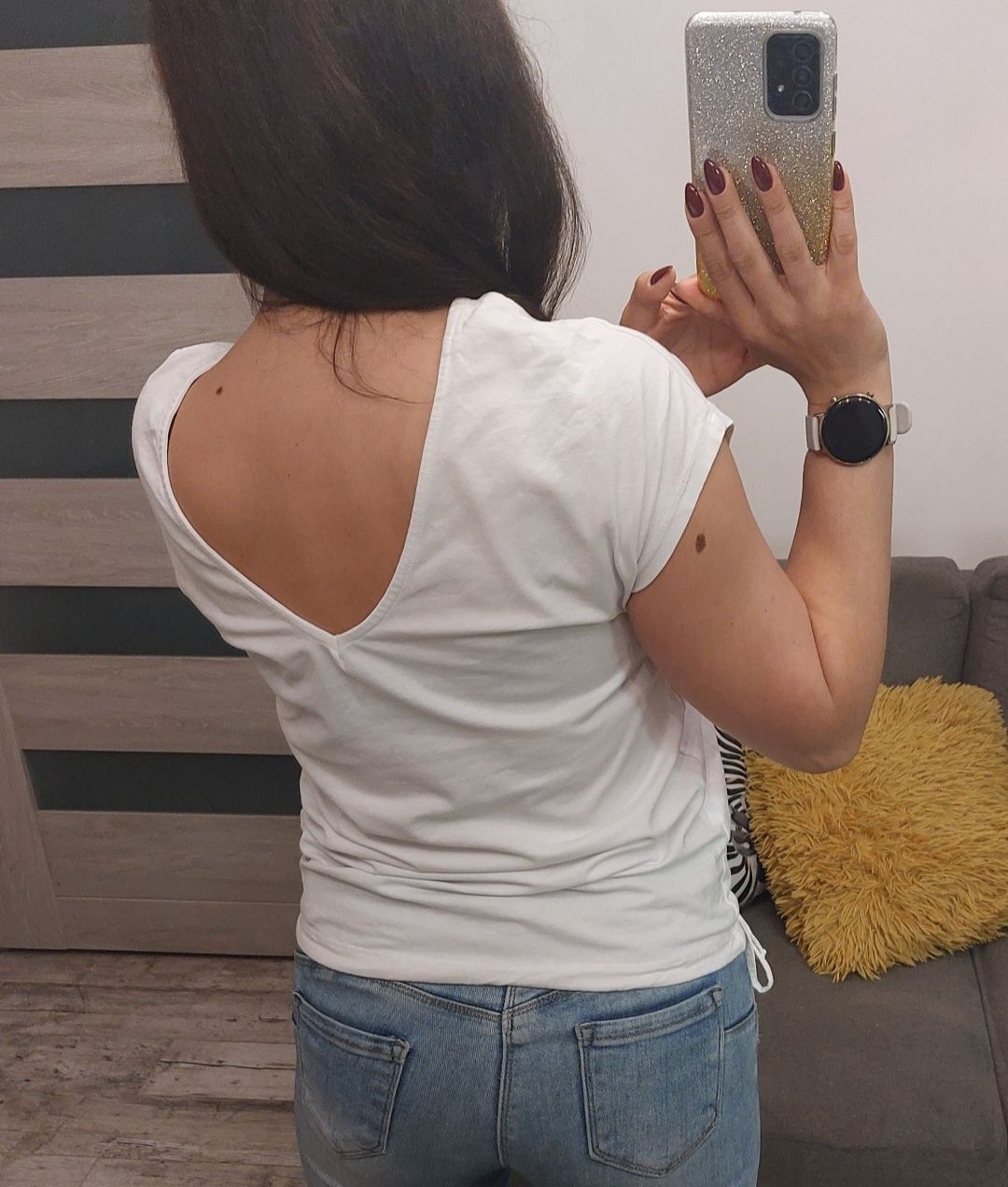 T-shirt damski biały Carry rozmiar S z nadrukiem słonecznik koszulka
