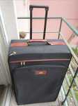 Mala Trolley Samsonite 2 rodas preta e castanha, pegas pele, 77 cm alt