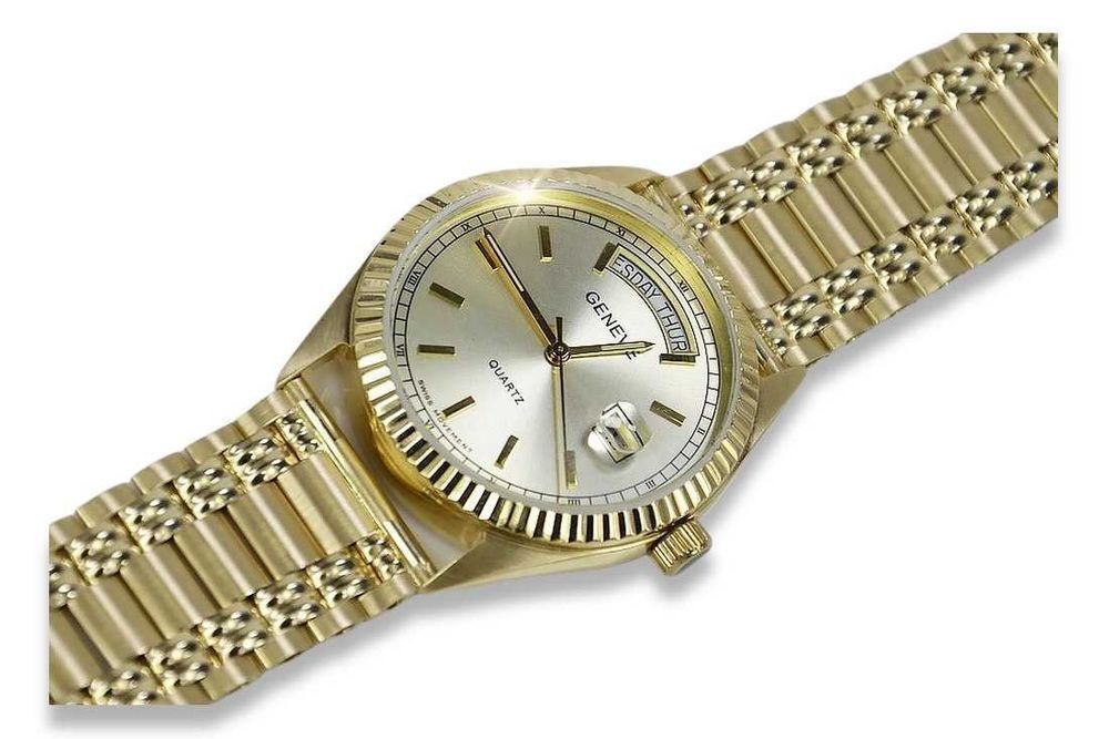 Złoty zegarek z bransoletą męski 14k Geneve mw013ydy&wb006y B