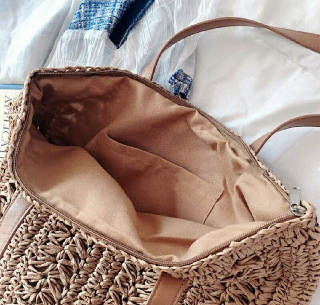 Torba plażowa z słomy pojemna Handmade 38x38 CM