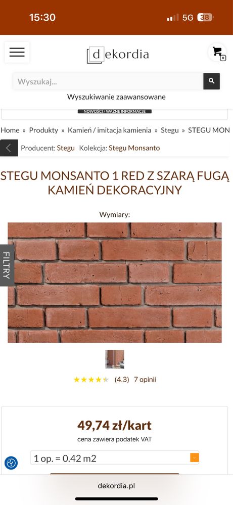 Płytki cegłopodobne z gotową fugą szarą Monsanto stegu (ok. 4,5m2)