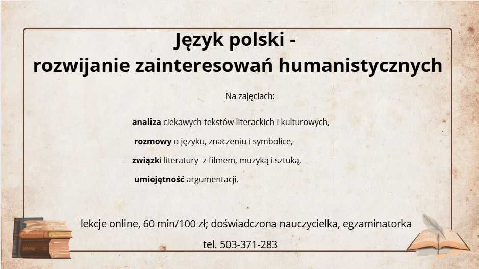 Korepetycje z języka polskiego –liceum, matura, nadrabianie zaległości