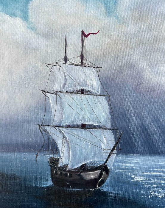 Картина  Морской Пейзаж Море Небо Корабль Холст Масло 40/50