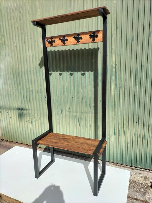Sapateira/cabide em ferro e madeira