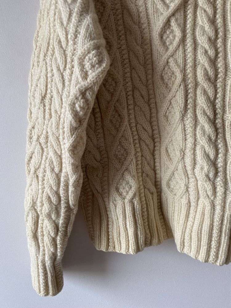 Welniany mięsisty sweter gruby splot warkocz pleciony handmade vintage