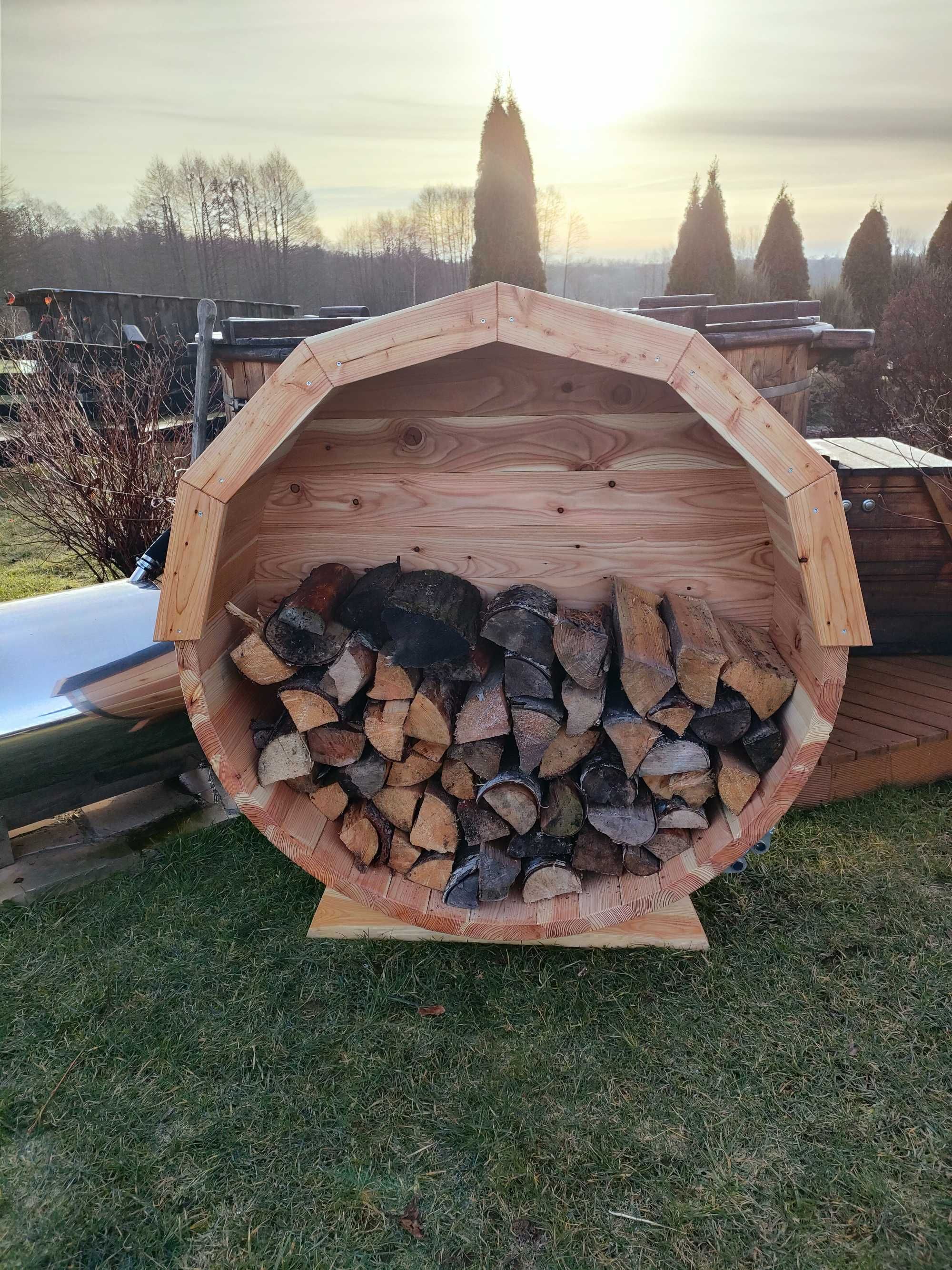 DREWUTNIA beczka składzik stojak ogrodowy na drewno grill  sauna