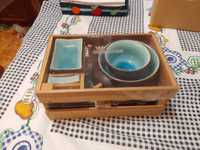 conjunto de chá japonês c/caixa de madeira.