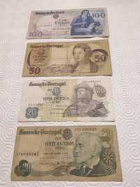 Lote 4 notas república Portuguesa 100, 50, 20 escudos