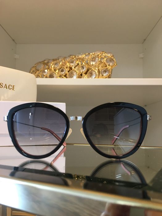 Oryginalne okulary Versace czarne damskie kocie torebka pudelko