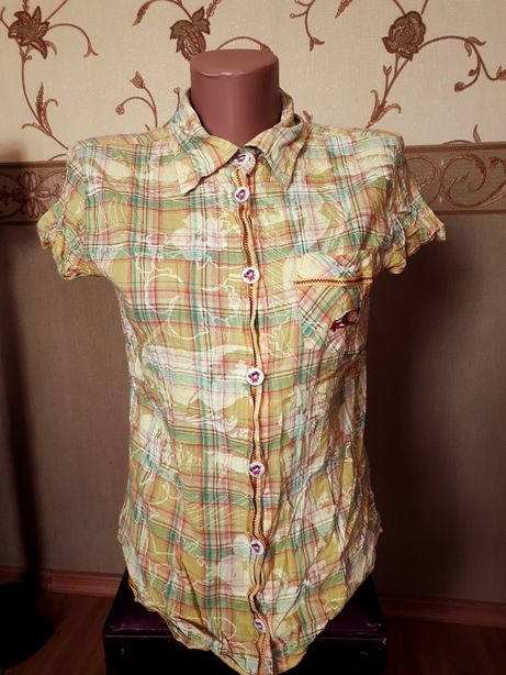Рубашка блузка котонова в клітинку з короткими рукавами