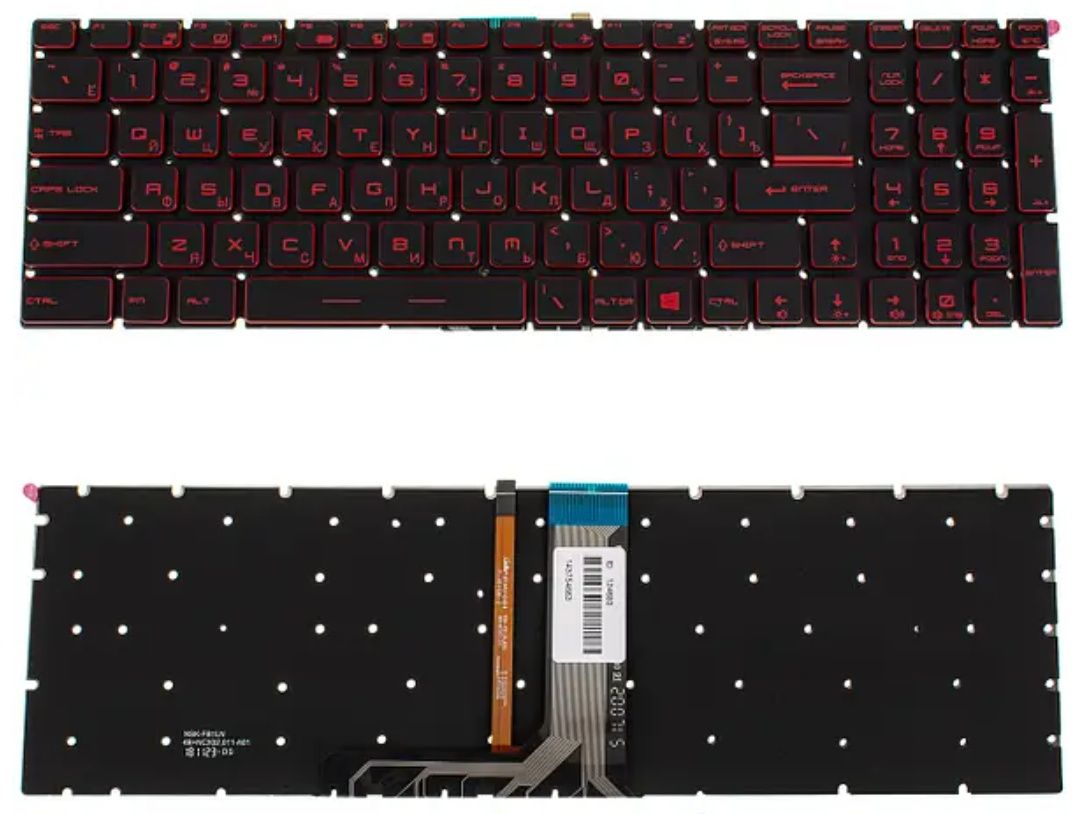 Клавіатура MSI (GV62, GT62) rus, black, без фрейму, підсвiтка червона.