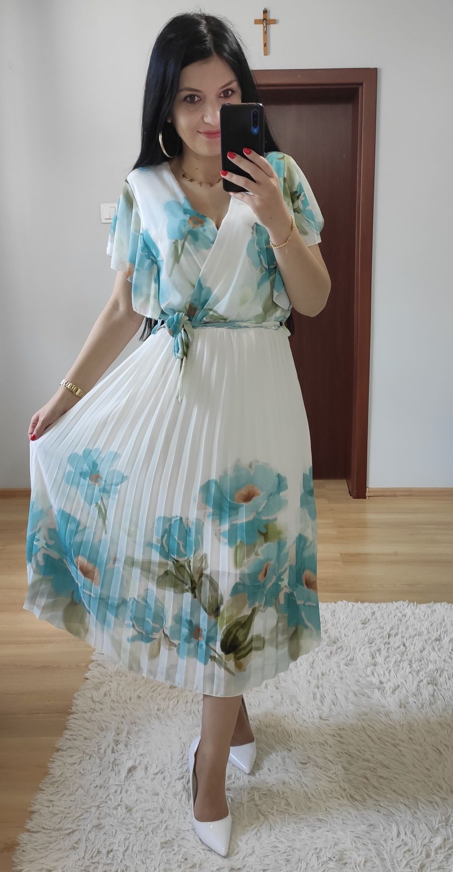 Sukienka w kwiaty plisowany dół wesele komunia chrzest