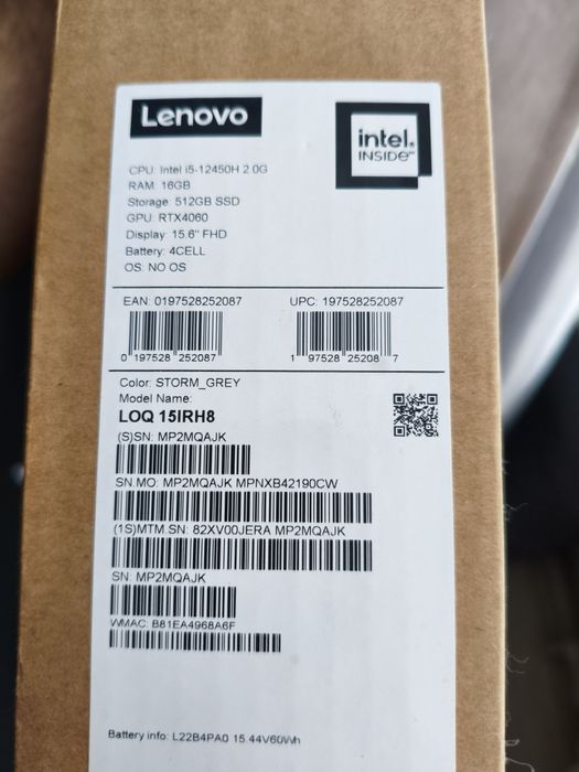 Офіційний! Lenovo loq i5-12450, rtx4060 (8gb), 512 ssd, 16 gb ram