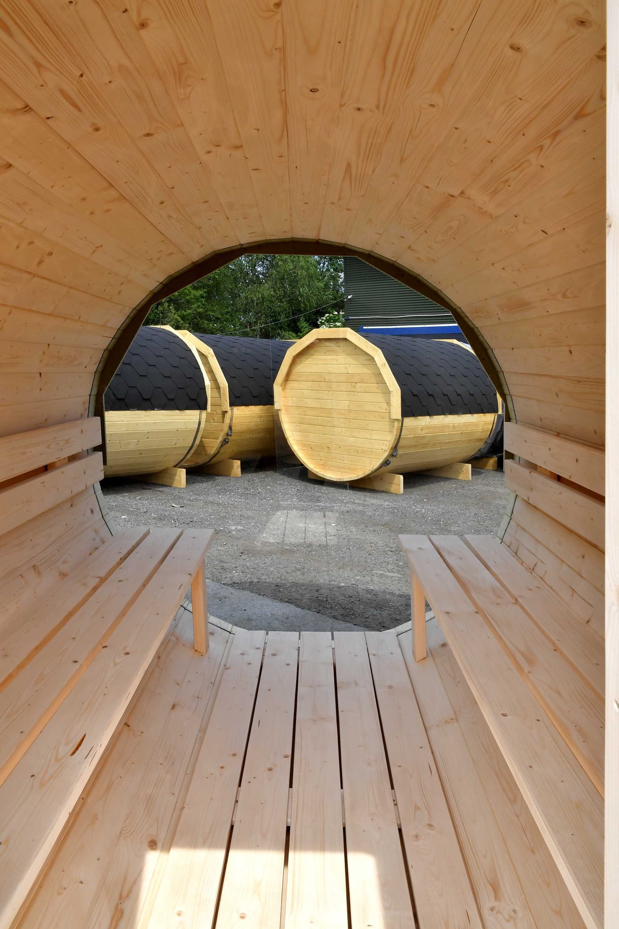 Sauna ogrodowa drewniana beczka 350 z przedsionkiem RATY