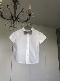Biała koszula na krótki rękaw z muchą na chrzest H&M 62 68 cm