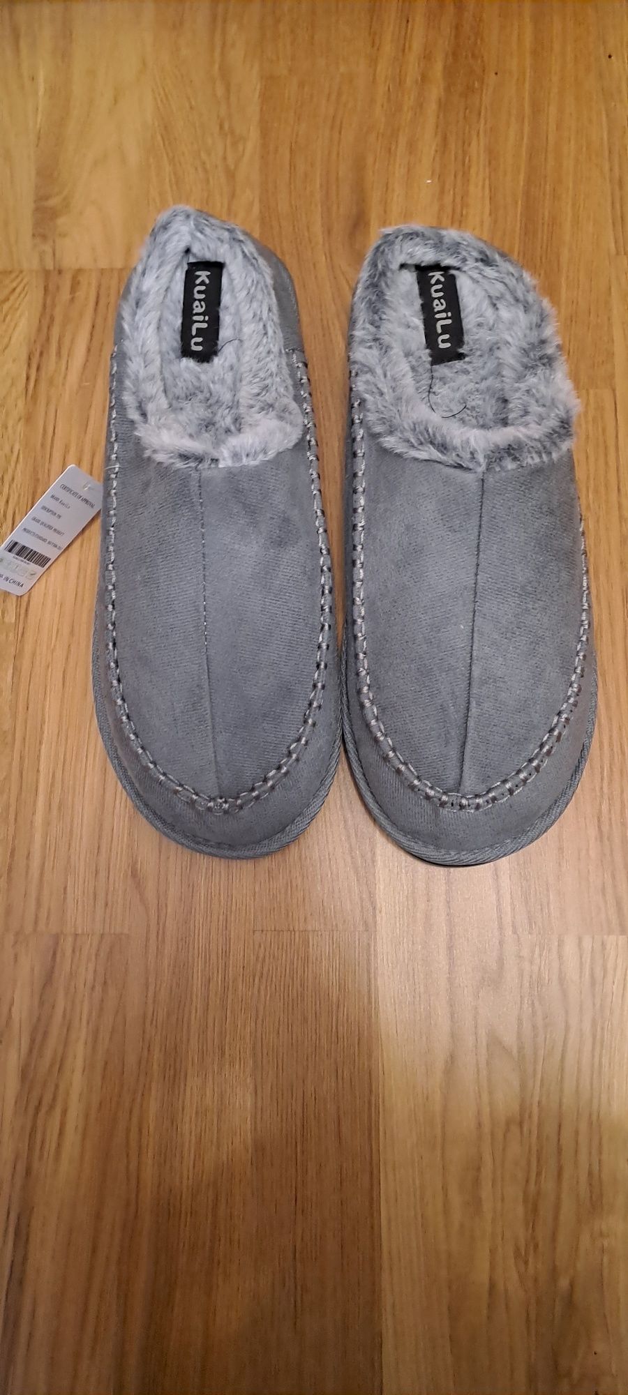 Szare pantofle zimowe ocieplane