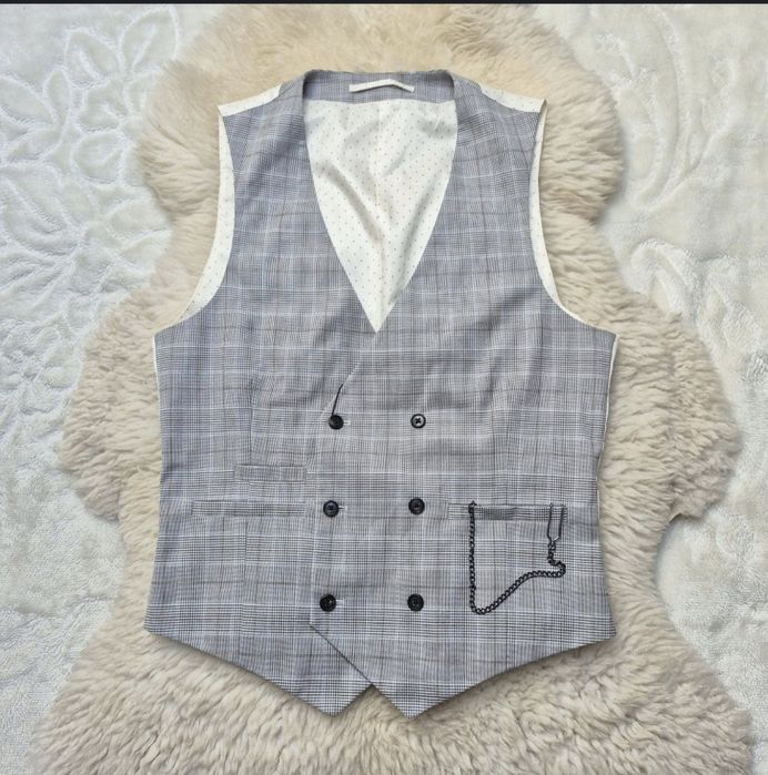 Kamizelka garniturowa S Szara jasna w kratkę Nowa Burton