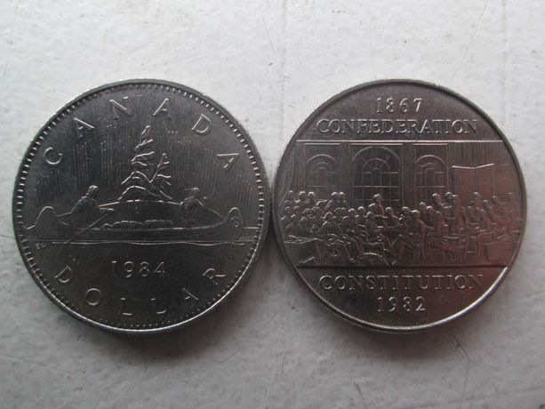 Два канадских доллара 1982г. и 1984г. Цена за два!