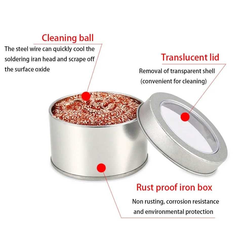 медная губка стружка проволока в баночке для очистки жала паяльника